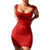 imageBEAGIMEG Womens Sexy Bodycon Sleeveless Wide Straps Basic Solid Club Party Mini DressRed