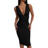 imageBEAGIMEG Womens Sexy Elegant Sleeveless Deep V Ruched Thick Straps Low Back Cocktail Evening Party Midi DressBlack