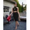 imageBEAGIMEG Womens Sexy Bodycon 2 Piece Sleeveless Cross Cutout Halter Top Ruched Club Party Midi DressBlack