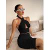imageBEAGIMEG Womens Sexy Bodycon 2 Piece Sleeveless Cross Cutout Halter Top Ruched Club Party Midi DressBlack