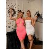 imageBEAGIMEG Womens Sexy Bodycon 2 Piece Sleeveless Cross Cutout Halter Top Ruched Club Party Midi DressFluopink