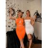 imageBEAGIMEG Womens Sexy Bodycon 2 Piece Sleeveless Cross Cutout Halter Top Ruched Club Party Midi DressOrange