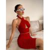 imageBEAGIMEG Womens Sexy Bodycon 2 Piece Sleeveless Cross Cutout Halter Top Ruched Club Party Midi DressRed