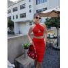 imageBEAGIMEG Womens Sexy Bodycon 2 Piece Sleeveless Cross Cutout Halter Top Ruched Club Party Midi DressRed