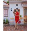 imageBEAGIMEG Womens Sexy Bodycon 2 Piece Sleeveless Cross Cutout Halter Top Ruched Club Party Midi DressRed