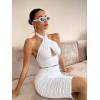 imageBEAGIMEG Womens Sexy Bodycon 2 Piece Sleeveless Cross Cutout Halter Top Ruched Club Party Midi DressWhite