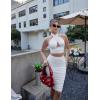 imageBEAGIMEG Womens Sexy Bodycon 2 Piece Sleeveless Cross Cutout Halter Top Ruched Club Party Midi DressWhite