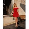 imageBEAGIMEG Womens Sexy Bodycon Off Shoulder Sleeveless Ruffles Club Party Mini DressRed
