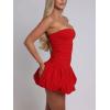 imageBEAGIMEG Womens Sexy Bodycon Ruched Strapless Tube Top Bubble Dress Club Party Mini DressRed
