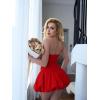 imageBEAGIMEG Womens Sexy Bodycon Ruched Strapless Tube Top Bubble Dress Club Party Mini DressRed