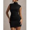 imageBEAGIMEG Womens Sexy Bodycon Sleeveless Ruched High Neck Party Cocktail Club Mini DressBlack