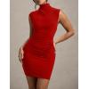 imageBEAGIMEG Womens Sexy Bodycon Sleeveless Ruched High Neck Party Cocktail Club Mini DressRed
