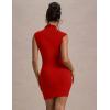 imageBEAGIMEG Womens Sexy Bodycon Sleeveless Ruched High Neck Party Cocktail Club Mini DressRed