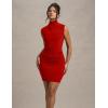 imageBEAGIMEG Womens Sexy Bodycon Sleeveless Ruched High Neck Party Cocktail Club Mini DressRed