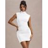 imageBEAGIMEG Womens Sexy Bodycon Sleeveless Ruched High Neck Party Cocktail Club Mini DressWhite