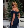 imageBEAGIMEG Womens Sexy Elegant Bodycon Sleeveless Ruched Off Shoulder Night Party Cocktail Midi DressNavy