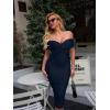 imageBEAGIMEG Womens Sexy Elegant Bodycon Sleeveless Ruched Off Shoulder Night Party Cocktail Midi DressNavy