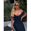 imageBEAGIMEG Womens Sexy Elegant Bodycon Sleeveless Ruched Off Shoulder Night Party Cocktail Midi DressNavy
