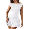 imageBEAGIMEG Womens Sexy Bodycon Off Shoulder Sleeveless Ruffles Club Party Mini DressWhite
