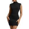 imageBEAGIMEG Womens Sexy Bodycon Sleeveless Ruched High Neck Party Cocktail Club Mini DressBlack