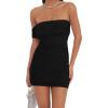 imageBEAGIMEG Womens Sexy Bodycon Sleeveless Ruched Mesh Off Shoulder Club Party Cocktail Mini DressBlack