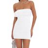 imageBEAGIMEG Womens Sexy Bodycon Sleeveless Ruched Mesh Off Shoulder Club Party Cocktail Mini DressWhite