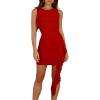 imageBEAGIMEG Womens Sexy Bodycon Sleeveless Ruffle Mesh Club Cocktail Party Mini DressRed