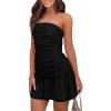 imageBEAGIMEG Womens Sexy Bodycon Strapless Tube Off Shoulder Ruched Backless Club Party Mini DressBlack