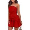 imageBEAGIMEG Womens Sexy Bodycon Strapless Tube Off Shoulder Ruched Backless Club Party Mini DressRed