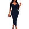 imageBEAGIMEG Womens Sexy Elegant Bodycon Sleeveless Ruched Off Shoulder Night Party Cocktail Midi DressNavy