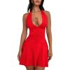 imageBEAGIMEG Womens Sexy Sleeveless Halter Backless Deep V Party Cocktail Club Mini DressRed