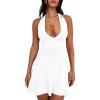 imageBEAGIMEG Womens Sexy Sleeveless Halter Backless Deep V Party Cocktail Club Mini DressWhite