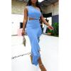 imageBEAGIMEG Womens Sexy Bodycon One Shoulder Ruffle Assymetrical Cut Out Club Party Cocktail Maxi DressBlue