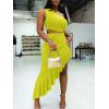 imageBEAGIMEG Womens Sexy Bodycon One Shoulder Ruffle Assymetrical Cut Out Club Party Cocktail Maxi DressFluoyellow