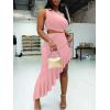 imageBEAGIMEG Womens Sexy Bodycon One Shoulder Ruffle Assymetrical Cut Out Club Party Cocktail Maxi DressPink