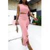 imageBEAGIMEG Womens Sexy Bodycon One Shoulder Ruffle Assymetrical Cut Out Club Party Cocktail Maxi DressPink