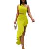 imageBEAGIMEG Womens Sexy Bodycon One Shoulder Ruffle Assymetrical Cut Out Club Party Cocktail Maxi DressFluoyellow