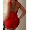 imageBEAGIMEG Womens Sexy Bodycon Sleeveless Backless Side Slit Ruched Lace Up Party Club Evening Mini DressRed