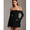imageBEAGIMEG Womens Sexy Long Sleeves Off Shoulder ALine Club Party Mini DressBlack