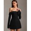 imageBEAGIMEG Womens Sexy Long Sleeves Off Shoulder ALine Club Party Mini DressBlack