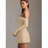 imageBEAGIMEG Womens Sexy Long Sleeves Off Shoulder ALine Club Party Mini DressKhaki