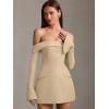 imageBEAGIMEG Womens Sexy Long Sleeves Off Shoulder ALine Club Party Mini DressKhaki
