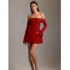 imageBEAGIMEG Womens Sexy Long Sleeves Off Shoulder ALine Club Party Mini DressRed