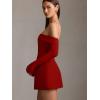 imageBEAGIMEG Womens Sexy Long Sleeves Off Shoulder ALine Club Party Mini DressRed