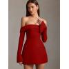 imageBEAGIMEG Womens Sexy Long Sleeves Off Shoulder ALine Club Party Mini DressRed