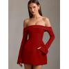 imageBEAGIMEG Womens Sexy Long Sleeves Off Shoulder ALine Club Party Mini DressRed