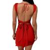 imageBEAGIMEG Womens Sexy Bodycon Sleeveless Backless Side Slit Ruched Lace Up Party Club Evening Mini DressRed