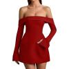 imageBEAGIMEG Womens Sexy Long Sleeves Off Shoulder ALine Club Party Mini DressRed