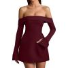 imageBEAGIMEG Womens Sexy Long Sleeves Off Shoulder ALine Club Party Mini DressWinered