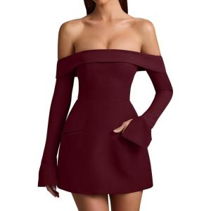 imageBEAGIMEG Womens Sexy Long Sleeves Off Shoulder ALine Club Party Mini DressWinered